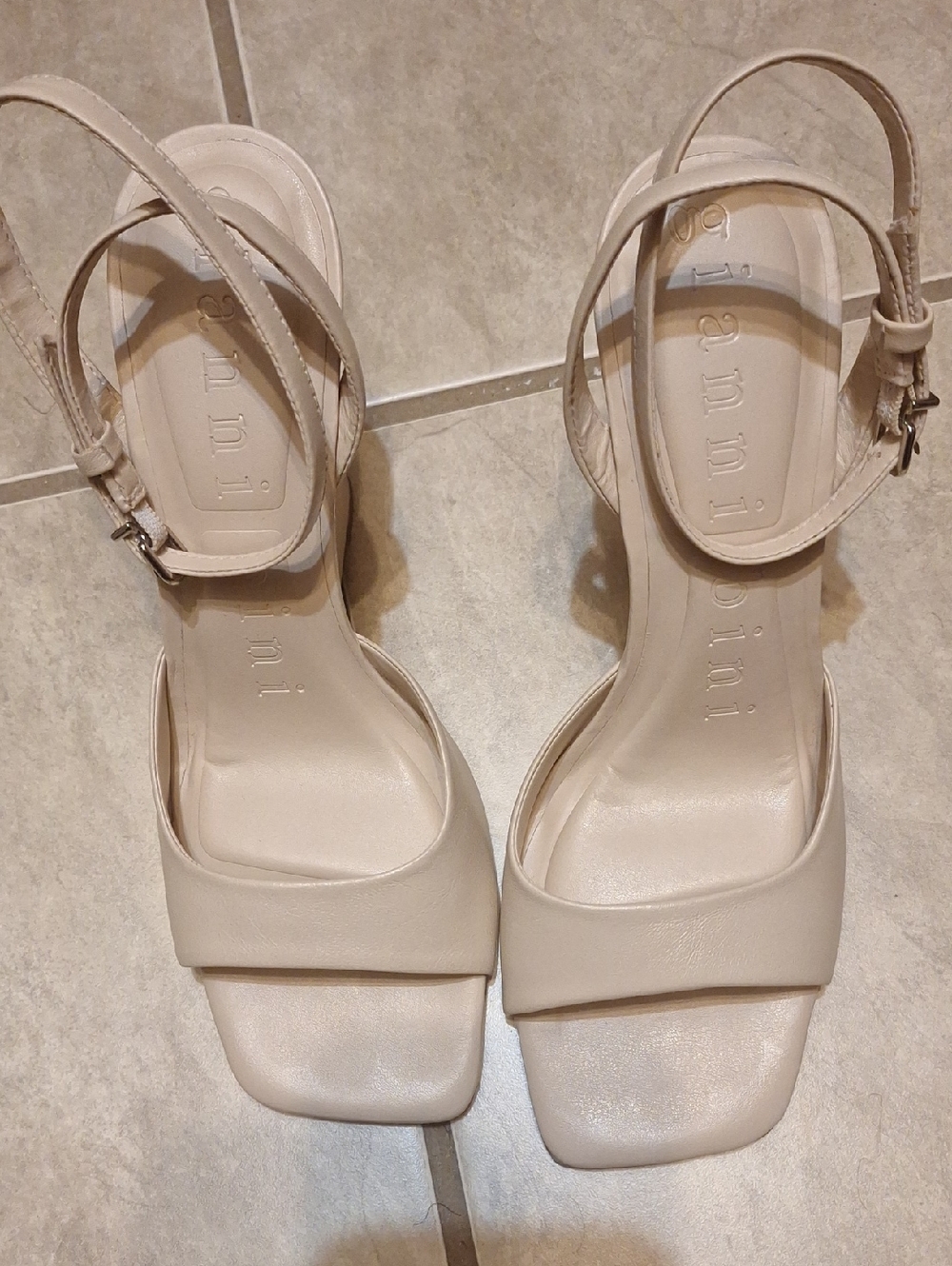Gianni Bini Cream Square-Toe Ankle-Strap Sandals